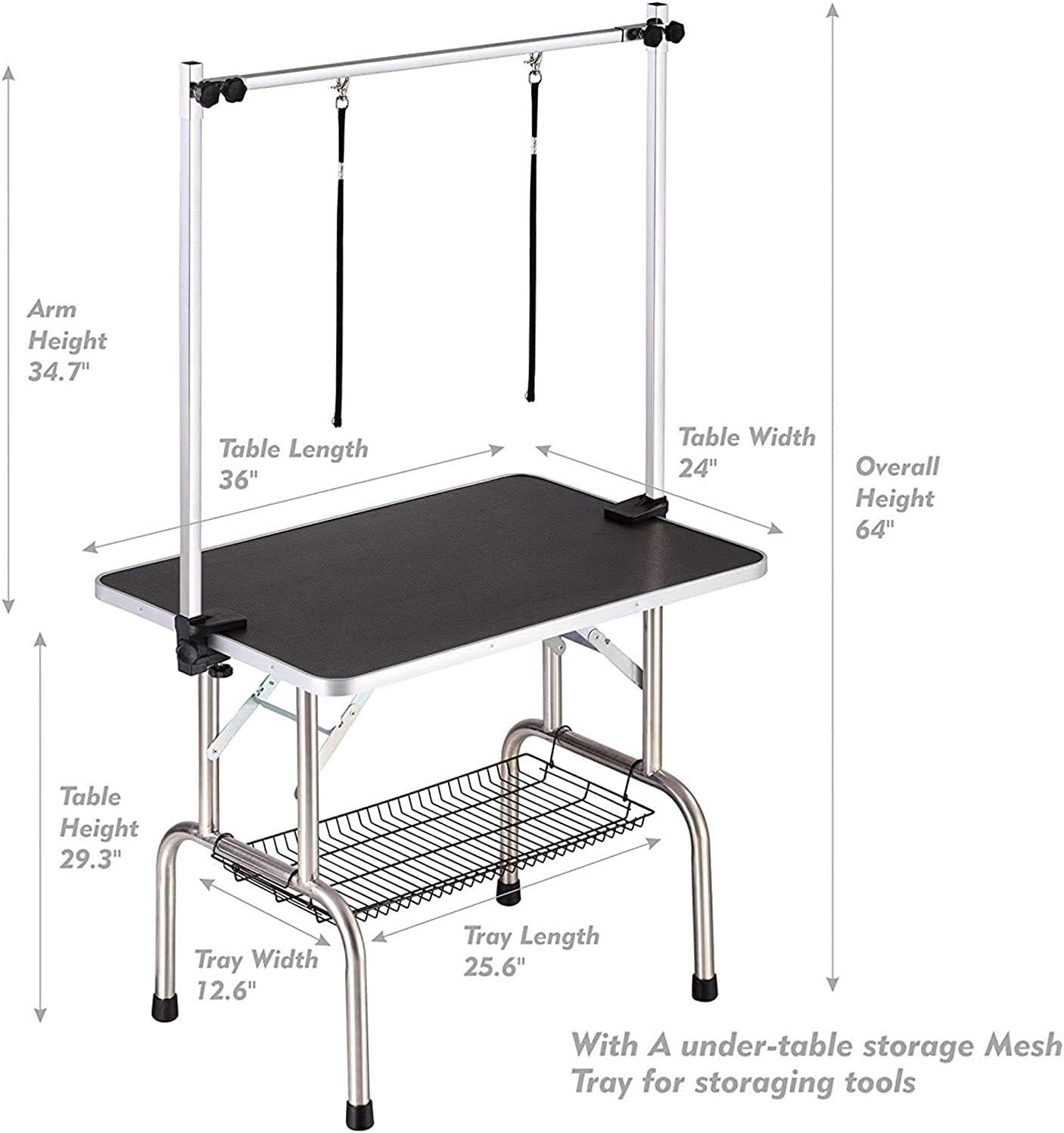 Pet Grooming Table for Large Dogs Adjustable Professional - Portable Trimming Drying Table W/Arm/Noose/Mesh Tray, Maximum Capacity up to 330LB